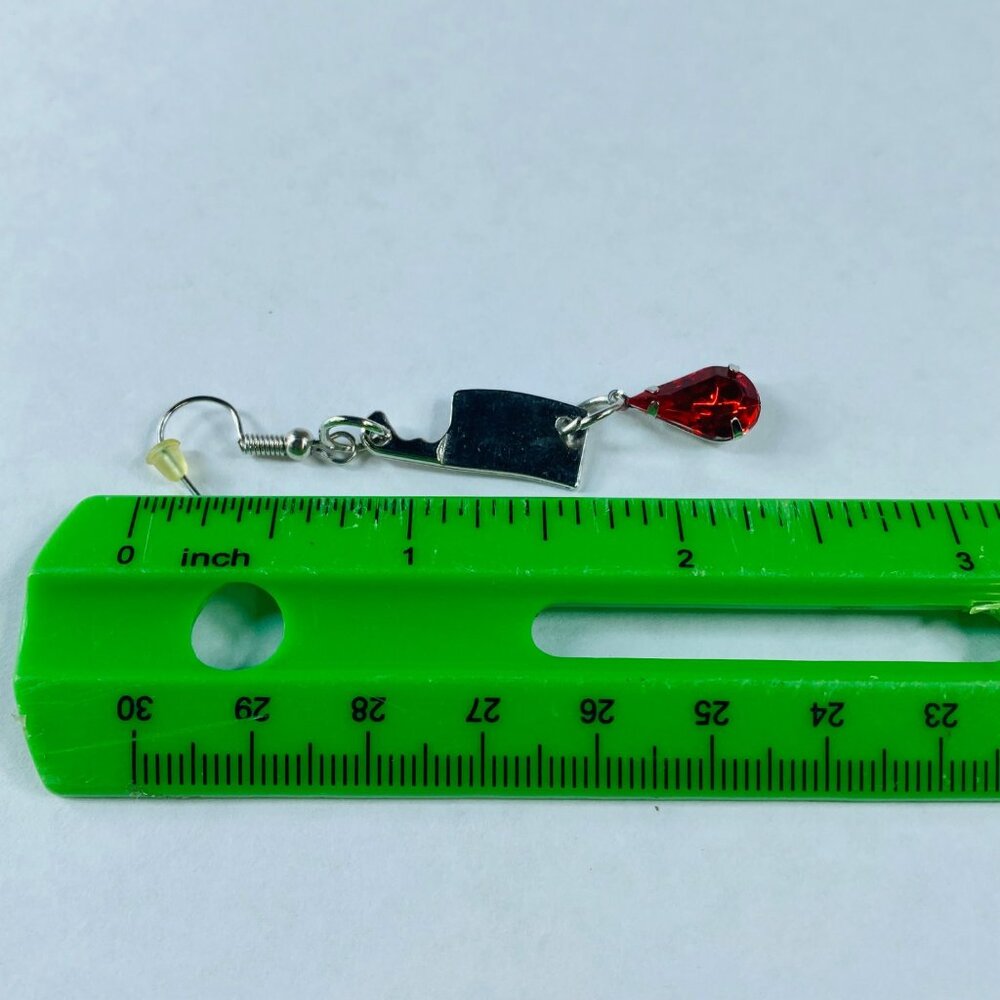 Meat Cleaver Earrings Pierced Hooks Dangle Drop Bead Halloween Whimsical Party - Picture 3 of 13
